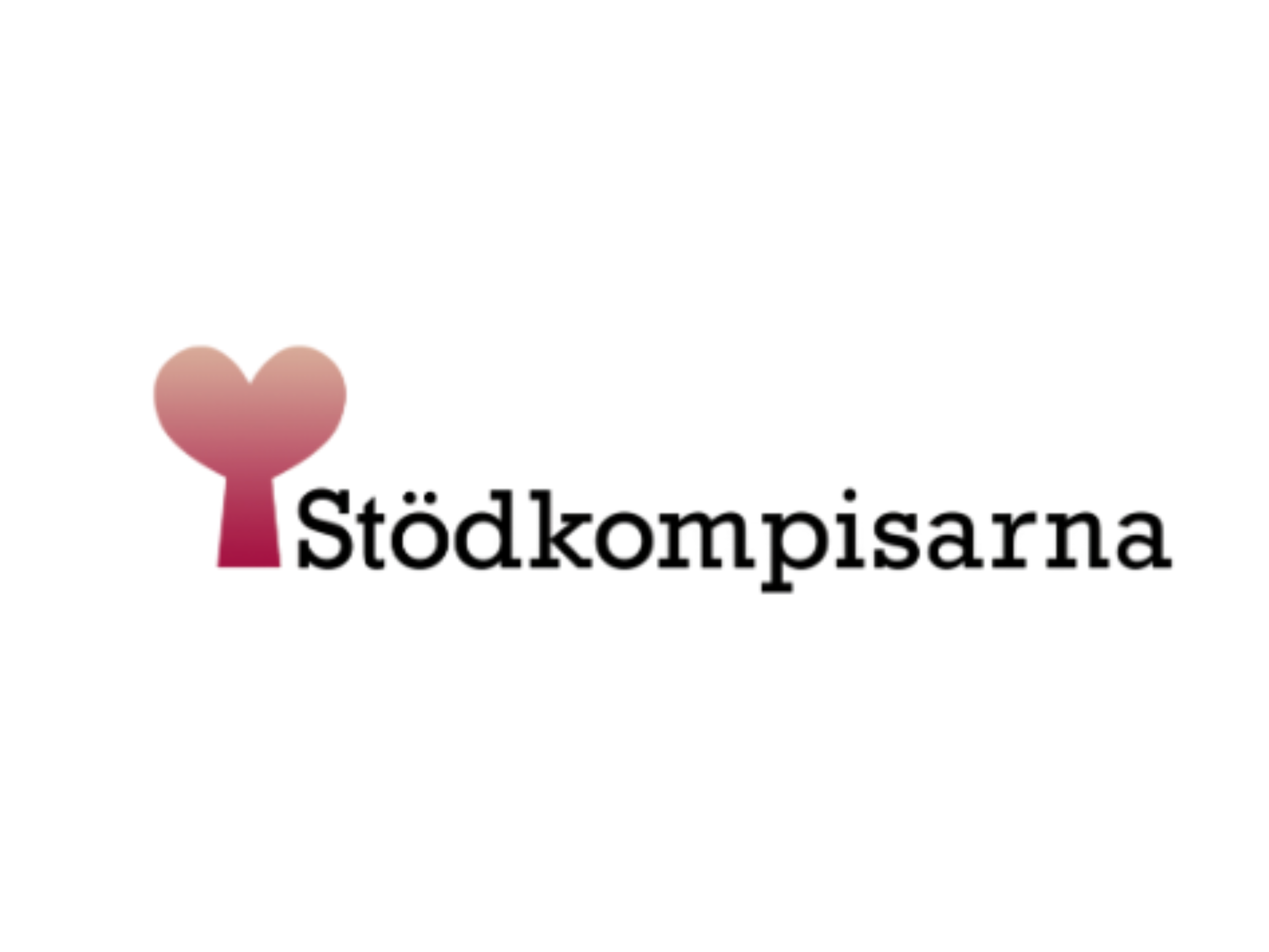 Logotyp för stödkompisarna i svart, med ett rött hjärta framför 
